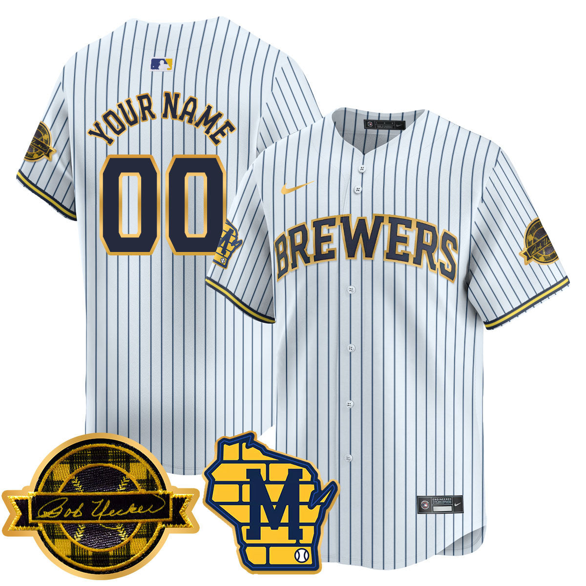 Custom Name/Number Milwaukee Brewers 2025 Limited Gold Jersey - Bob Uecker Patch - All Stitched
