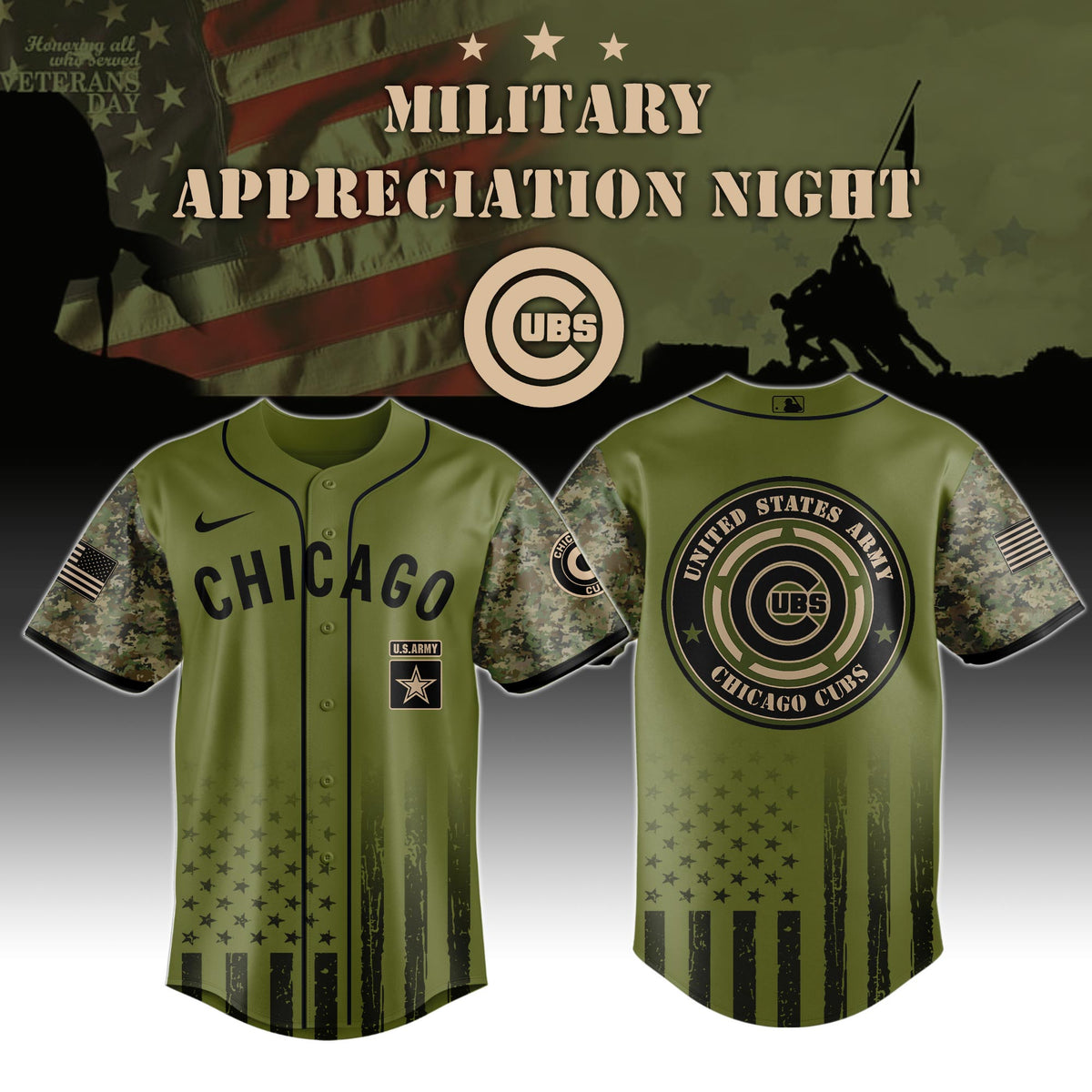 Chicago Cubs Army Military Appreciation Night Jersey