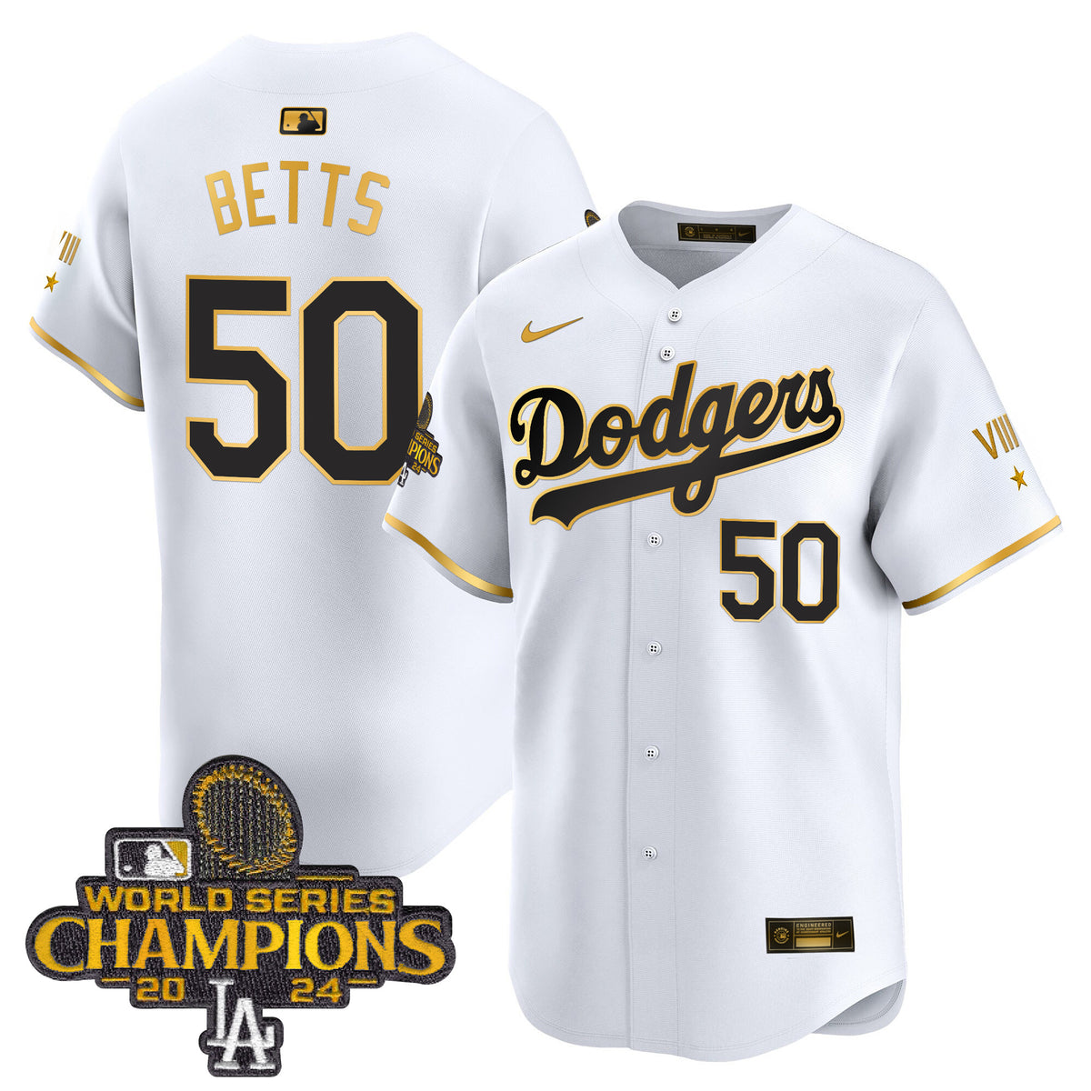 Men's Dodgers 2024 World Series Champions Gold Trim Vapor Premier Limited Jersey - All Stitched