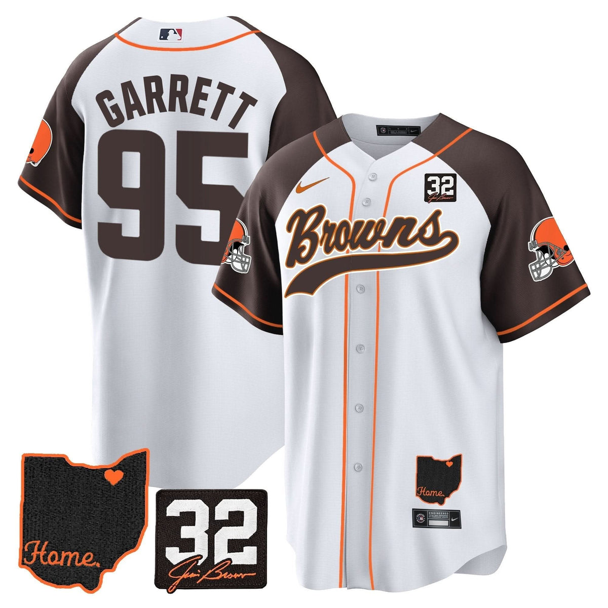 Browns #32 Jim Brown Memorial & Home Patch Baseball Jersey V2 - All Stitched