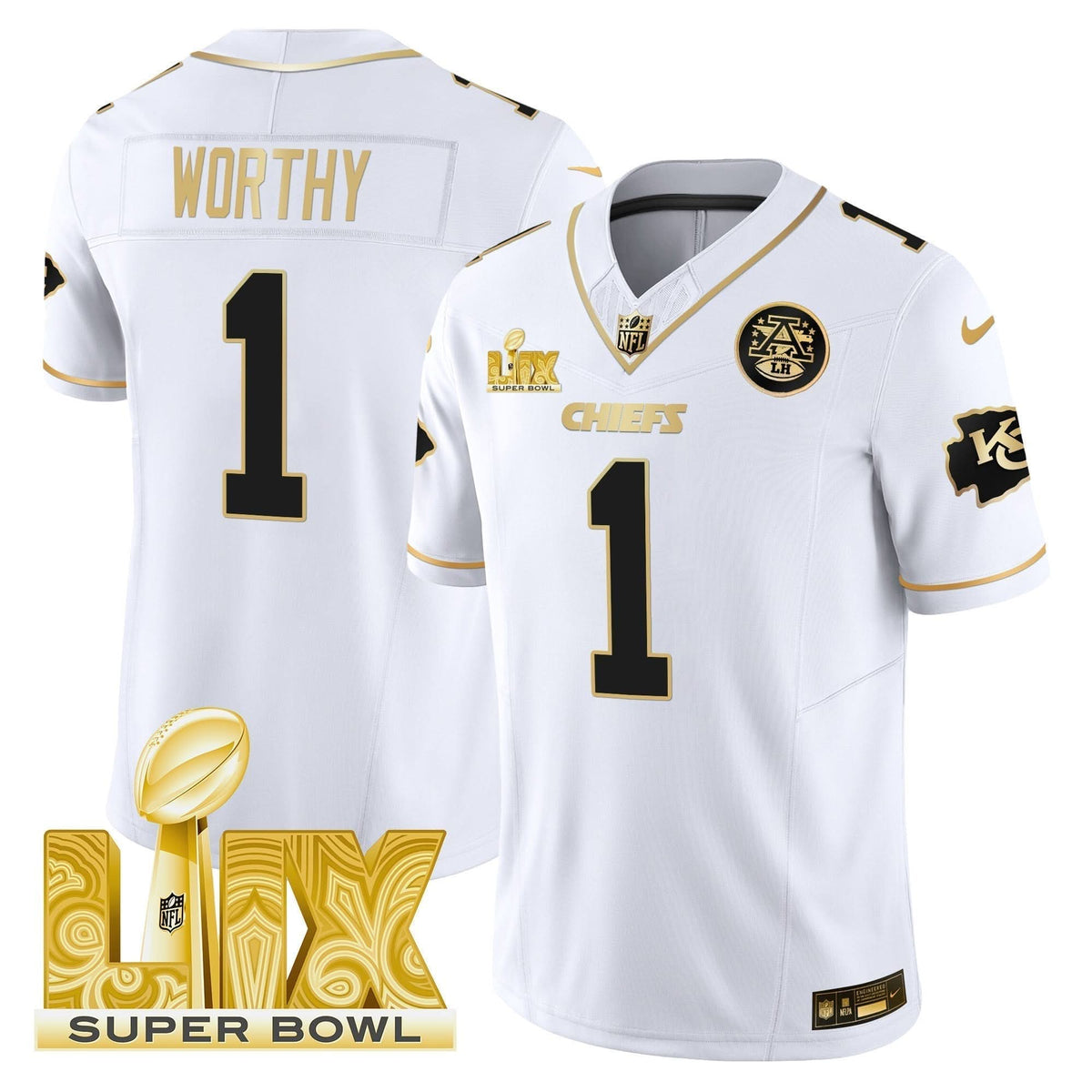 Chiefs Super Bowl LIX Patch Gold Vapor Limited Jersey - All Stitched