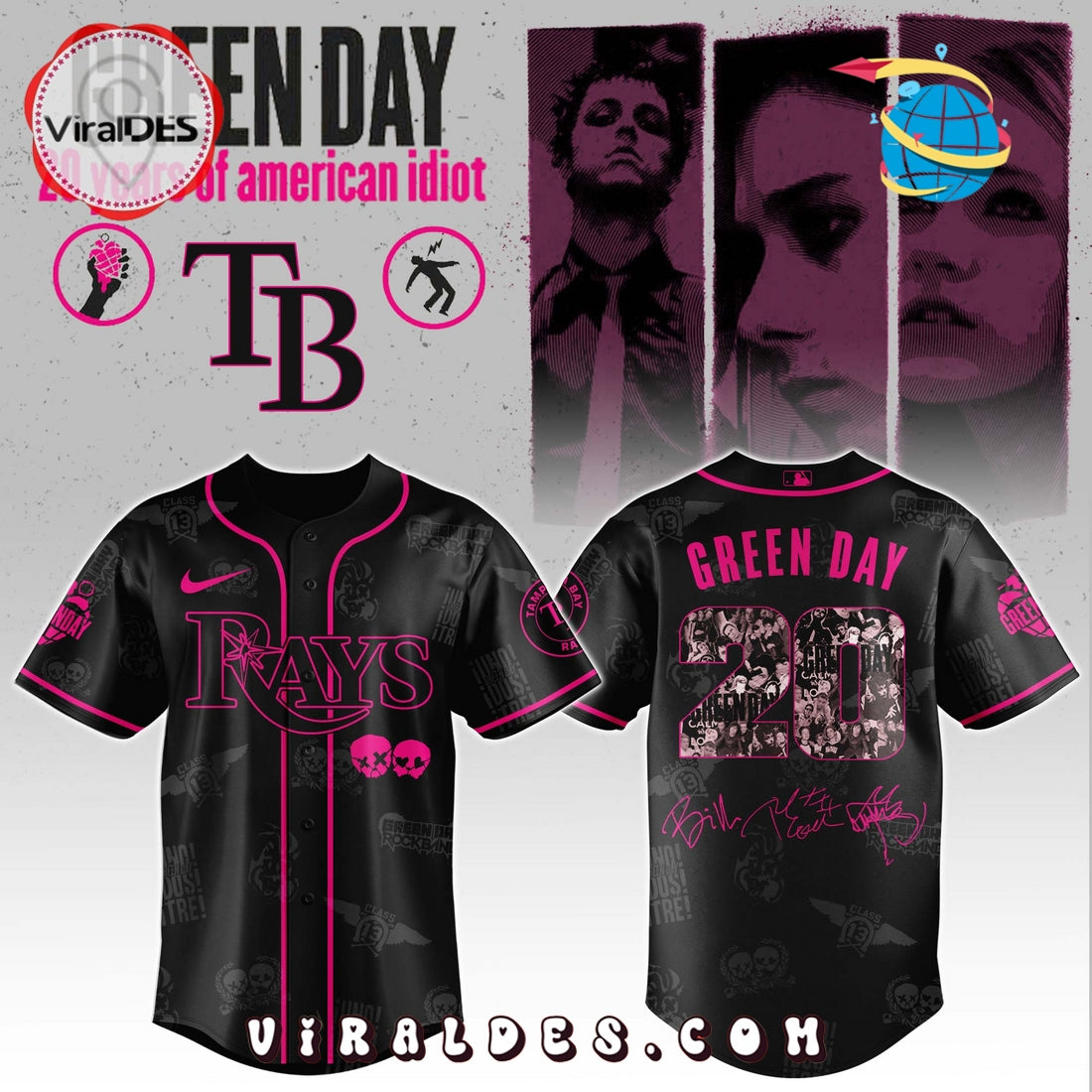 Tampa Bay Rays MLB x Green Day 20th Anniversary Baseball Jersey